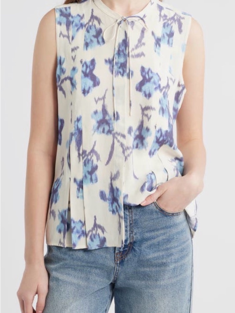 Rag & Bone Arden Floral Tie Neck Blouse, Sleeveless